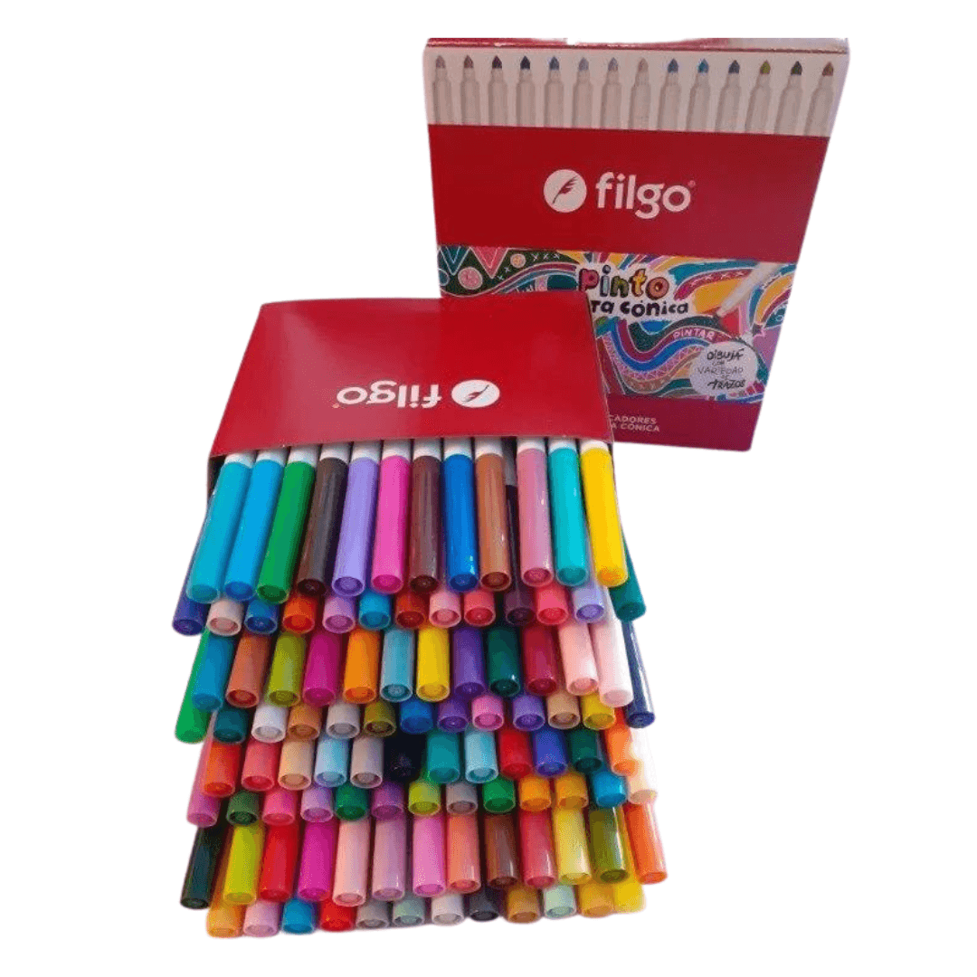 100 Marcadores Colores Punta Conica - Filgo