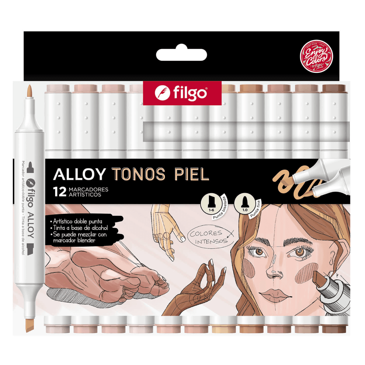 Marcadores x12 Alloy Artistico Doble Punta Piel- Filgo